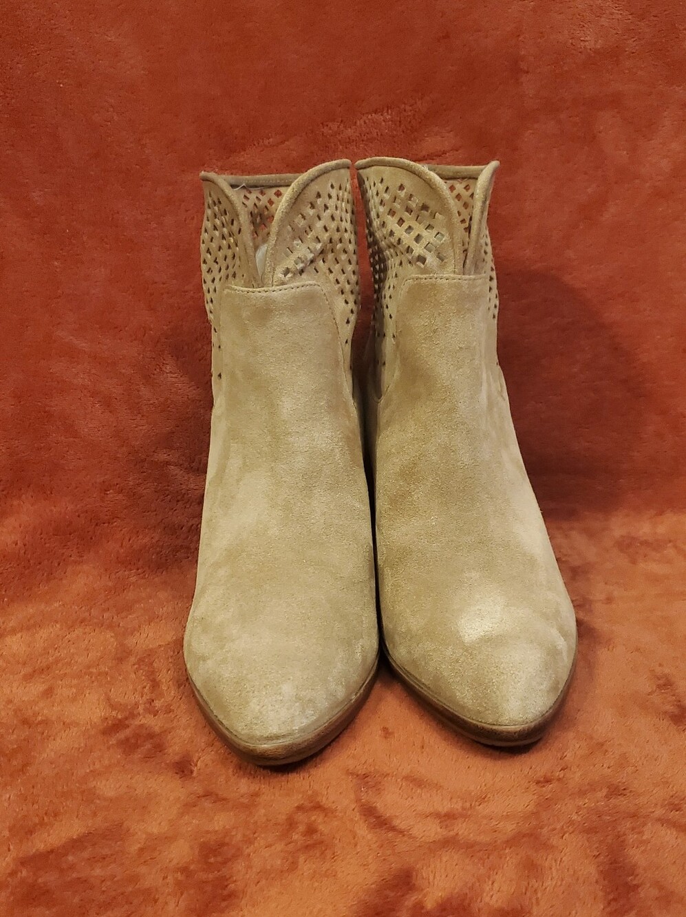 DIANE VON FURSTENBURG Tan Suede Leather Perforated Ankle Booties